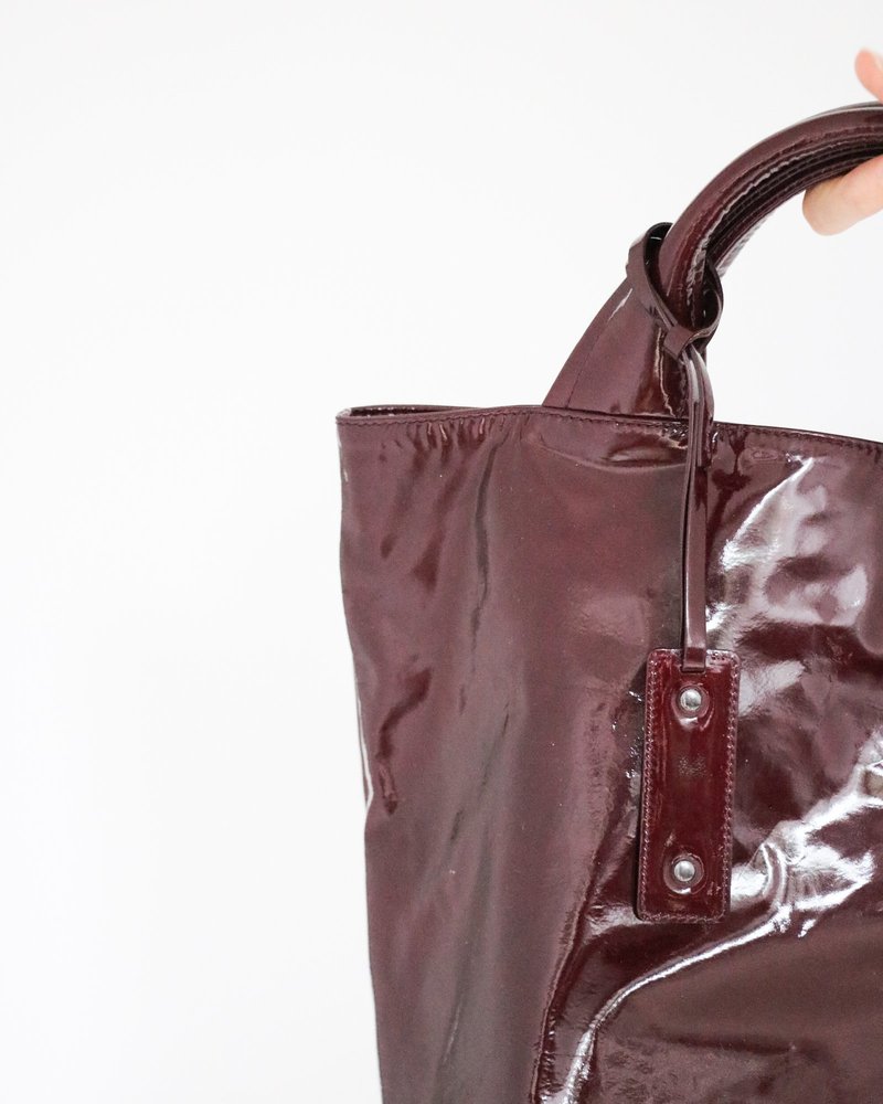 Pre-loved] Jil Sander Patent Leather Tote Bag - Burgundy