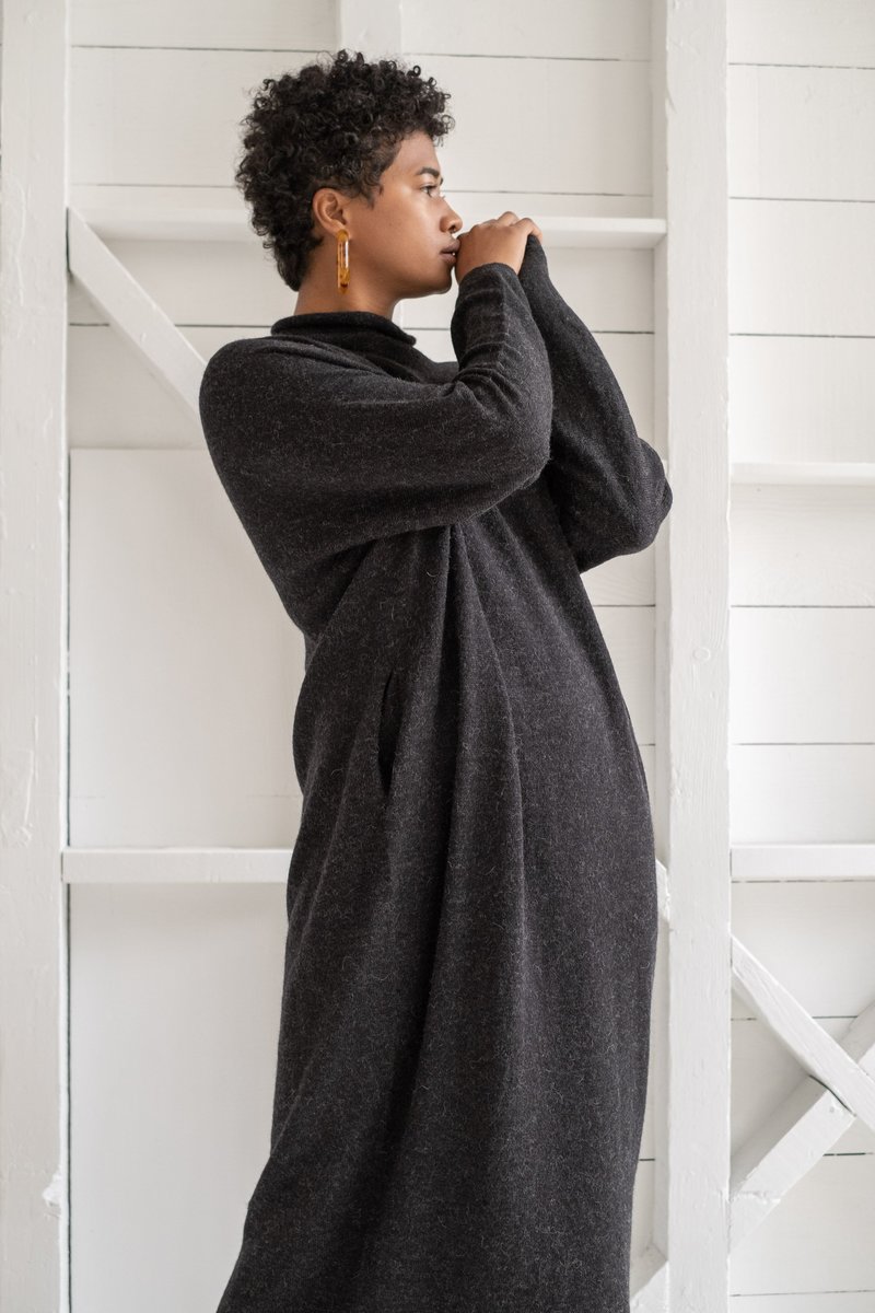 LAUREN MANOOGIAN】OVERSIZE ROLLNECK DRESS Lauren Manoogian Oversize Rollneck Dress - Black Melange