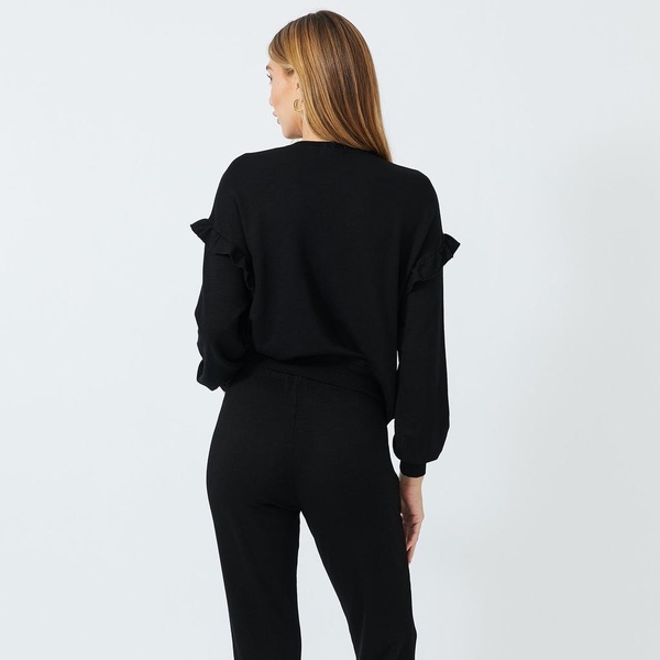 Monrow SUPERSOFT SWEATSHIRT WITH RUFFLE INSERT - BLACK Monrow SUPERSOFT SWEATSHIRT WITH RUFFLE INSERT - BLACK
