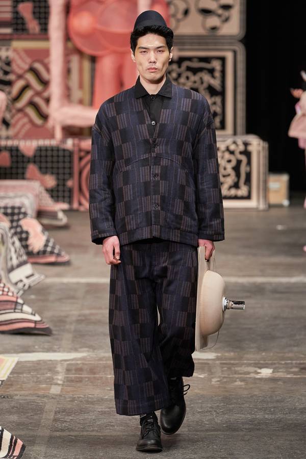 Henrik Vibskov Key Pants - Mixed Blue Checks | Garmentory