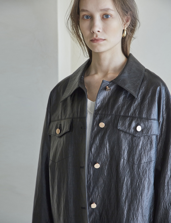Maison De Ines Faux Leather Trucker Jacket