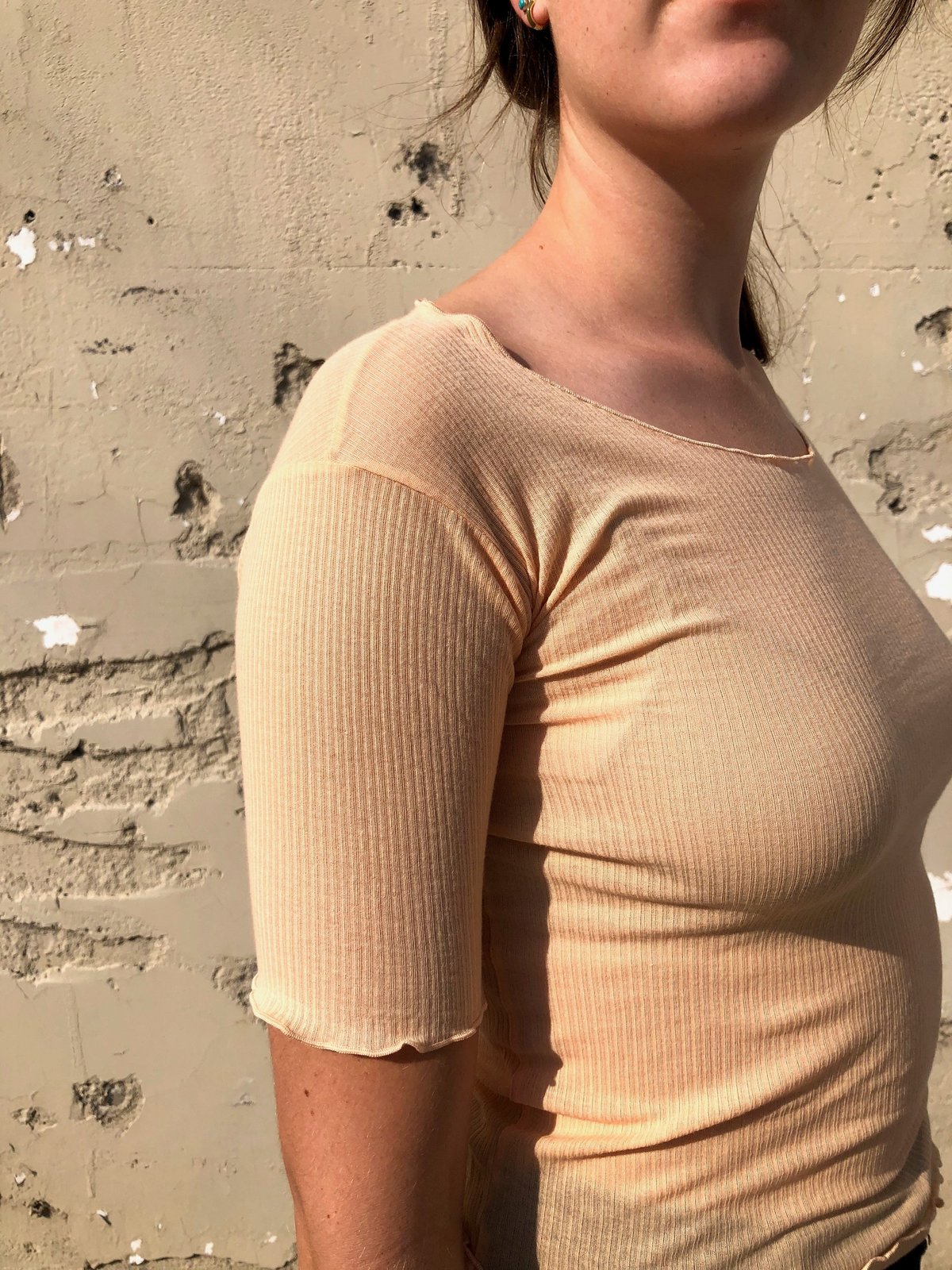 Baserange Pama 3/4 Cotton Rib Tshirt - Sapacious Beige | Garmentory