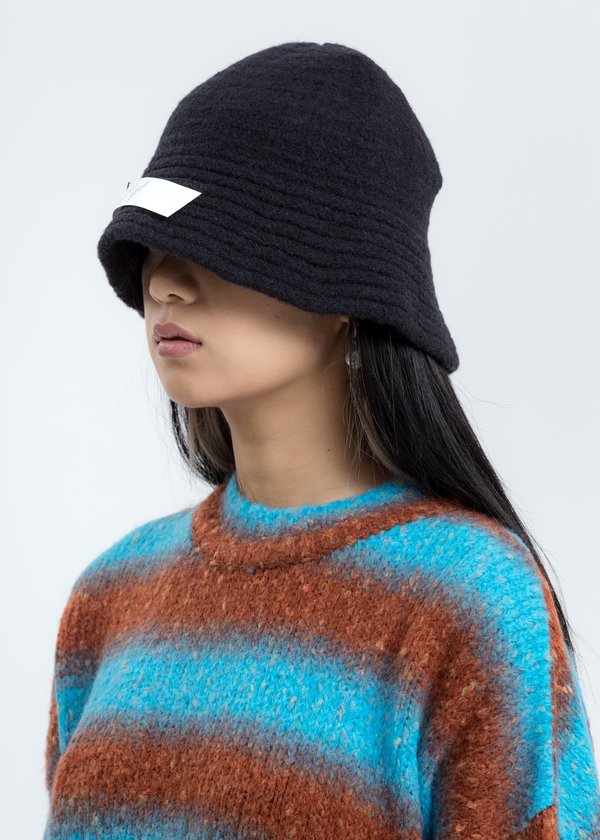 We11done Knit Bucket Hat we11done Felted Knit Narrow Bucket Hat with Pin - grey  main image 4