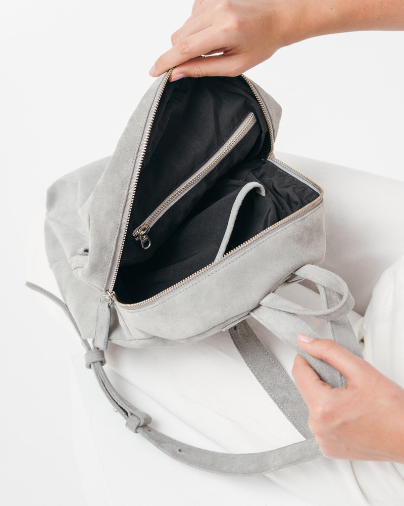BAGGU Grey Suede Leather Backpack | Garmentory display picture 1