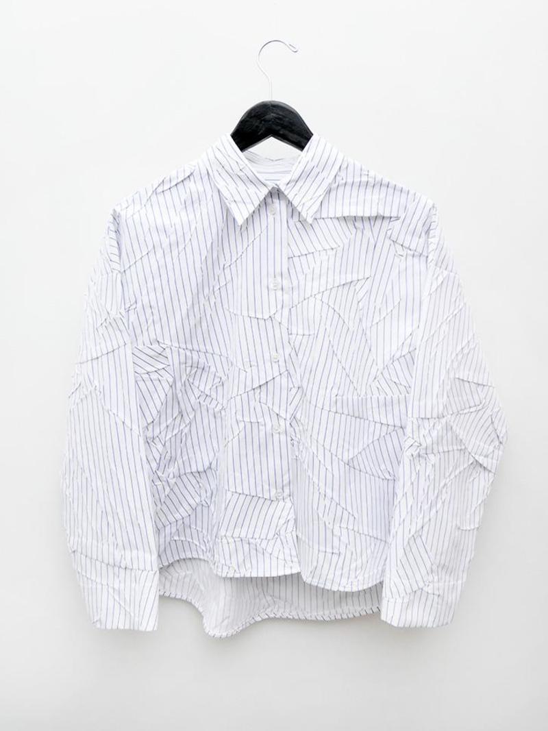 MM6 Maison Margiela Crushed Striped Button Down - White/Dark Blue  