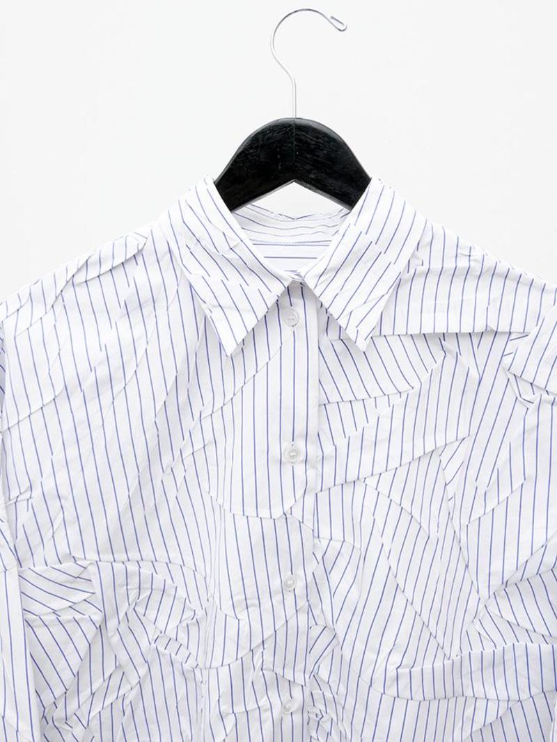 MM6 Maison Margiela Crushed Striped Button Down - White/Dark Blue  