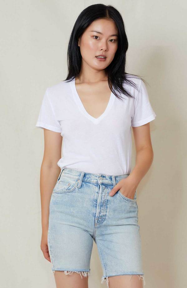 Monrow Superfine Jersey V Neck Tee - White Monrow Superfine Jersey V Neck Tee - White