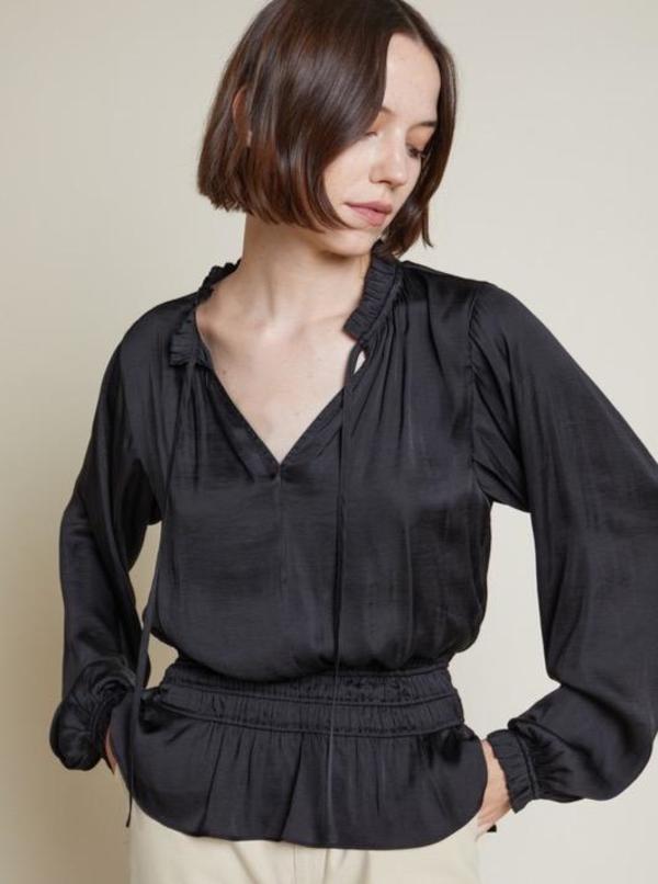 Sunday Supply Co. Ruffle Satin Blouse - Black Sunday Supply Co. Ruffle Satin Blouse - Black