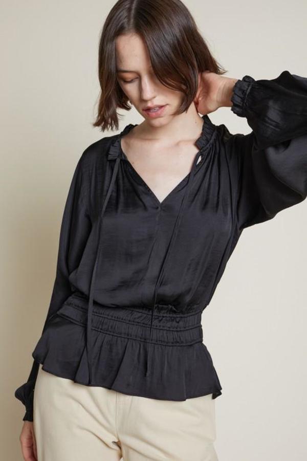 Sunday Supply Co. Ruffle Satin Blouse - Black Sunday Supply Co. Ruffle Satin Blouse - Black
