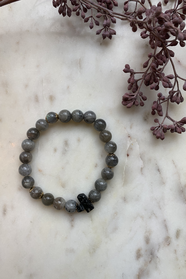 Filosophy Labradorite and Rough Cut Tourmaline Bracelet - Brass Filosophy Labradorite and Rough Cut Tourmaline Bracelet - Brass