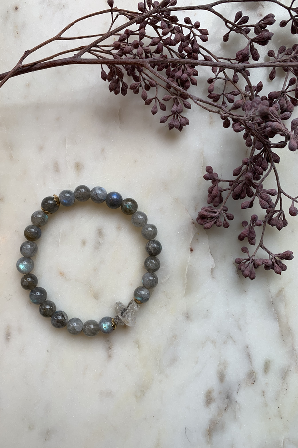 Filosophy Labradorite with Rough Cut Herkimer Diamond Bracelet - Brass Filosophy Labradorite with Rough Cut Herkimer Diamond Bracelet - Brass
