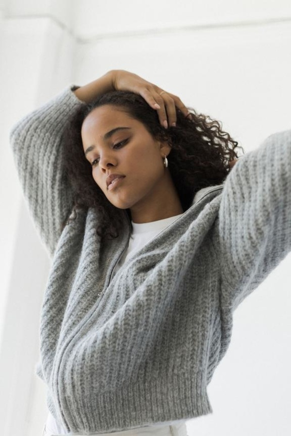 Bare Knitwear Nazca Alpaca Knit Zip Up Jacket - Cloud Grey Bare Knitwear Nazca Alpaca Knit Zip Up Jacket - Cloud Grey
