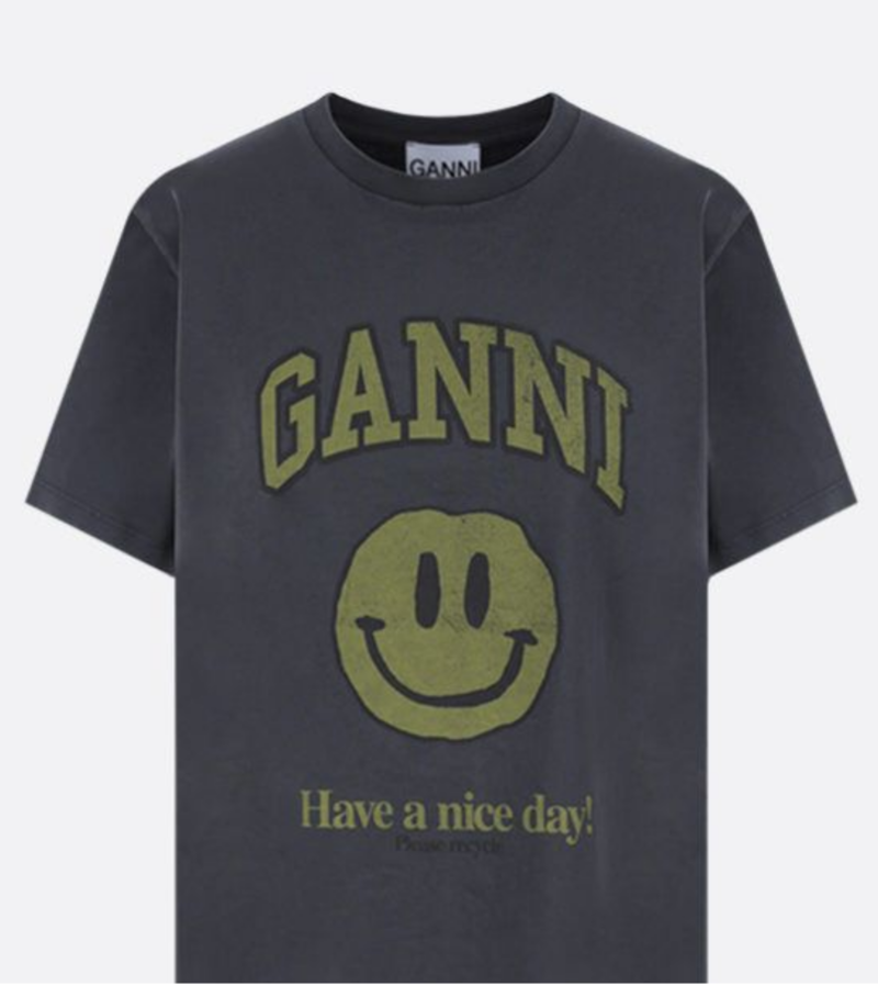 ☆人気☆【GANNI】☆SMILEY LOGO PRINT SHORT SLEEVE T SHIRT☆ Ganni Short Sleeve Basic Cotton Jersey O-Neck Yellow Smiley