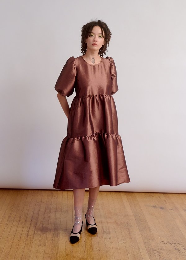 strapless open back dress Long Sleeve Metallic Jersey Evening Gown in Copper Bronze