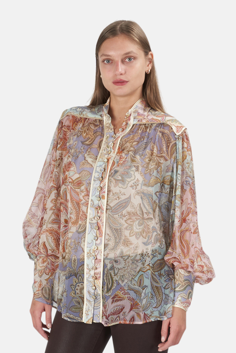 【ZIMMERMANN】ラッフル付き ペイズリープリント Zimmermann Pleated Bodice in Blue Paisley | REVOLVE