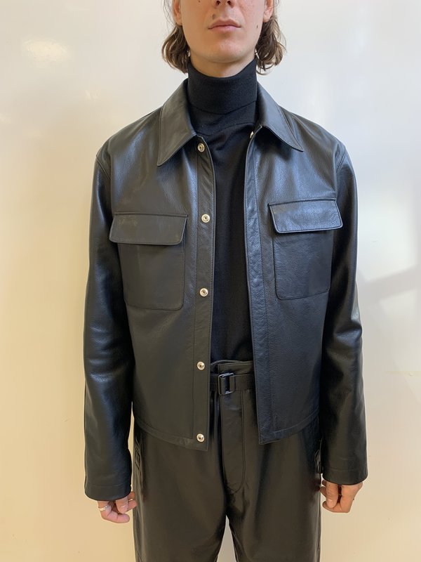 Lemaire Cowhide Large Collar Leather Blouson - Black | Garmentory