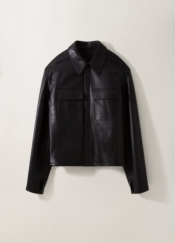 Lemaire Cowhide Large Collar Leather Blouson - Black | Garmentory