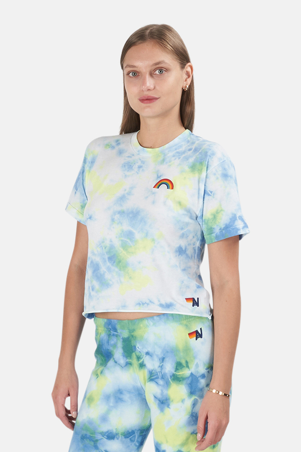 Aviator Nation Rainbow Embroidery Boyfriend T-Shirt - Tie Dye Neon Yellow Aviator Nation Rainbow Embroidery Boyfriend T-Shirt - Tie Dye Neon Yellow