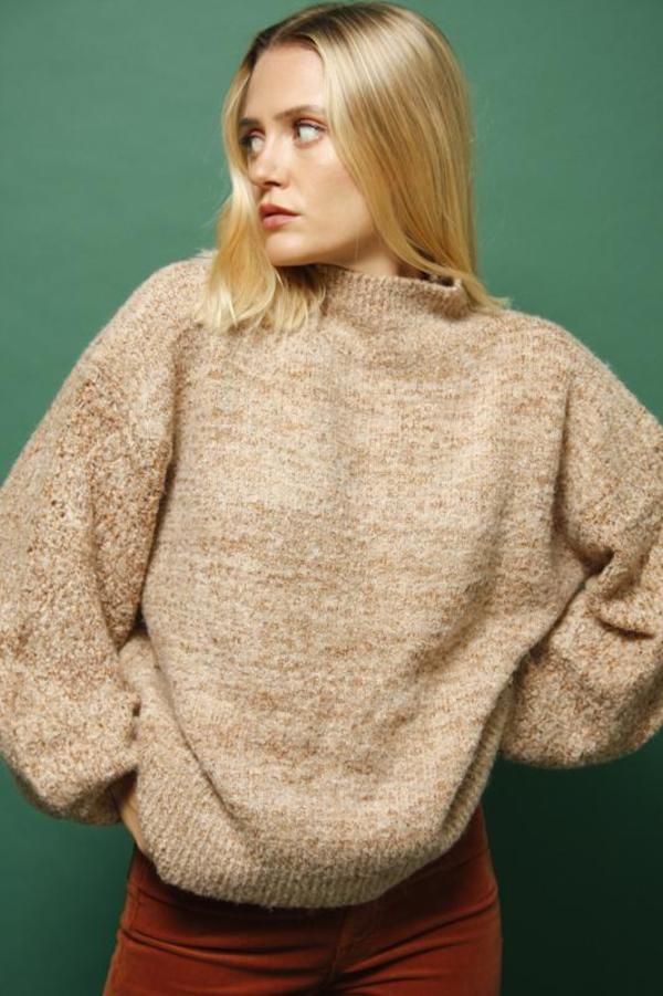 Lush Chunky Bishop Sleeve Sweater - Camel