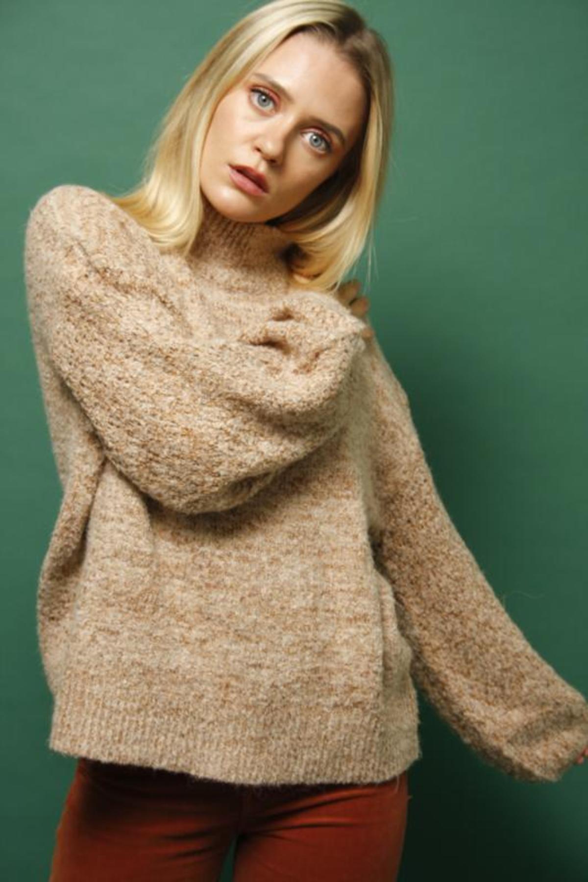 Lush Chunky Bishop Sleeve Sweater - Camel - Image 3 of 5