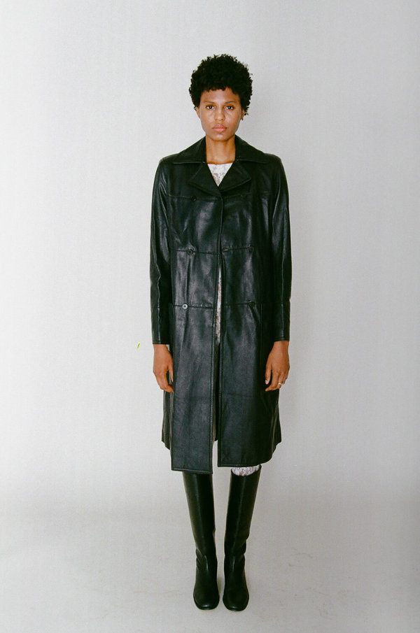 Vintage DKNY Leather Patchwork Coat - black | Garmentory