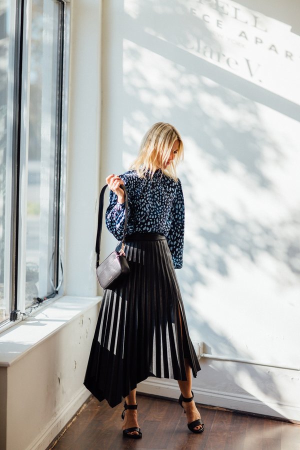 Jonathan Simkhai Jayla Vegan Leather Pleated Skirt - Black