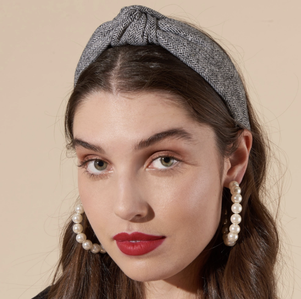 LeLe Sadoughi TWEED KNOTTED HEADBAND - black/white | Garmentory display picture 3
