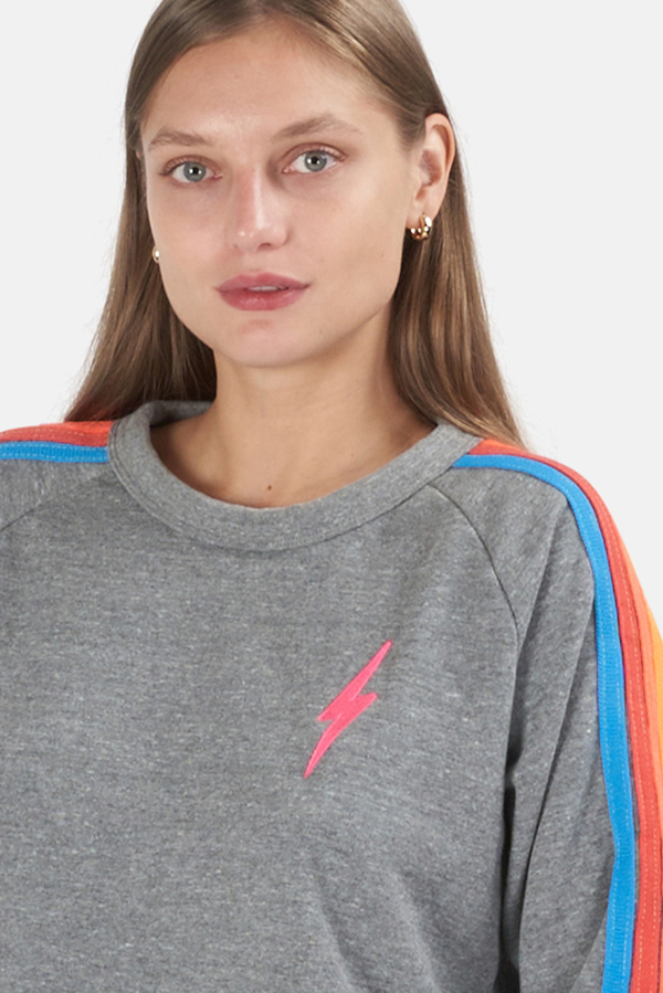 Aviator Nation Bolt Crop Sweatshirt Sweater Heather Grey/Neon Rainbow