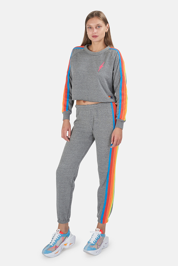 Aviator Nation Bolt Crop Sweatshirt Sweater Heather Grey/Neon Rainbow on  Garmentory