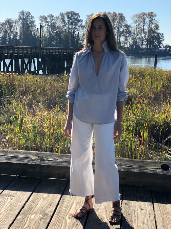Pley Faye Ruffle Collar Shirt - Blue/White Micro Stripe Pley Faye Ruffle Collar Shirt - Blue/White Micro Stripe