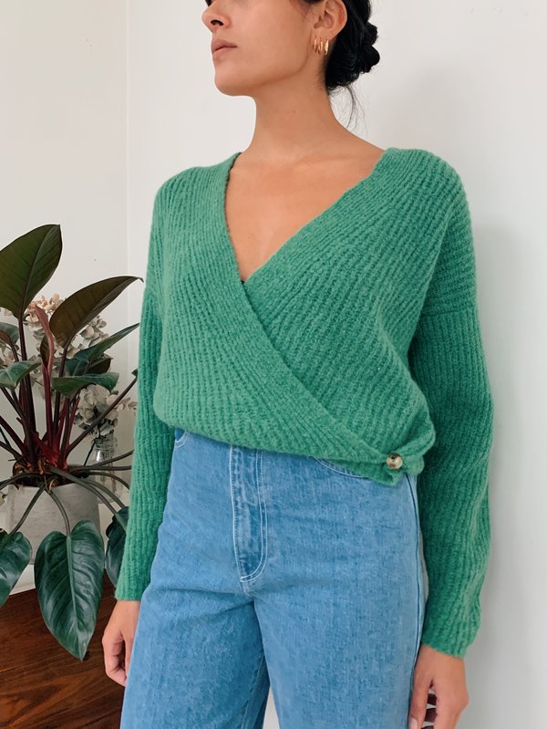 green wrap sweater