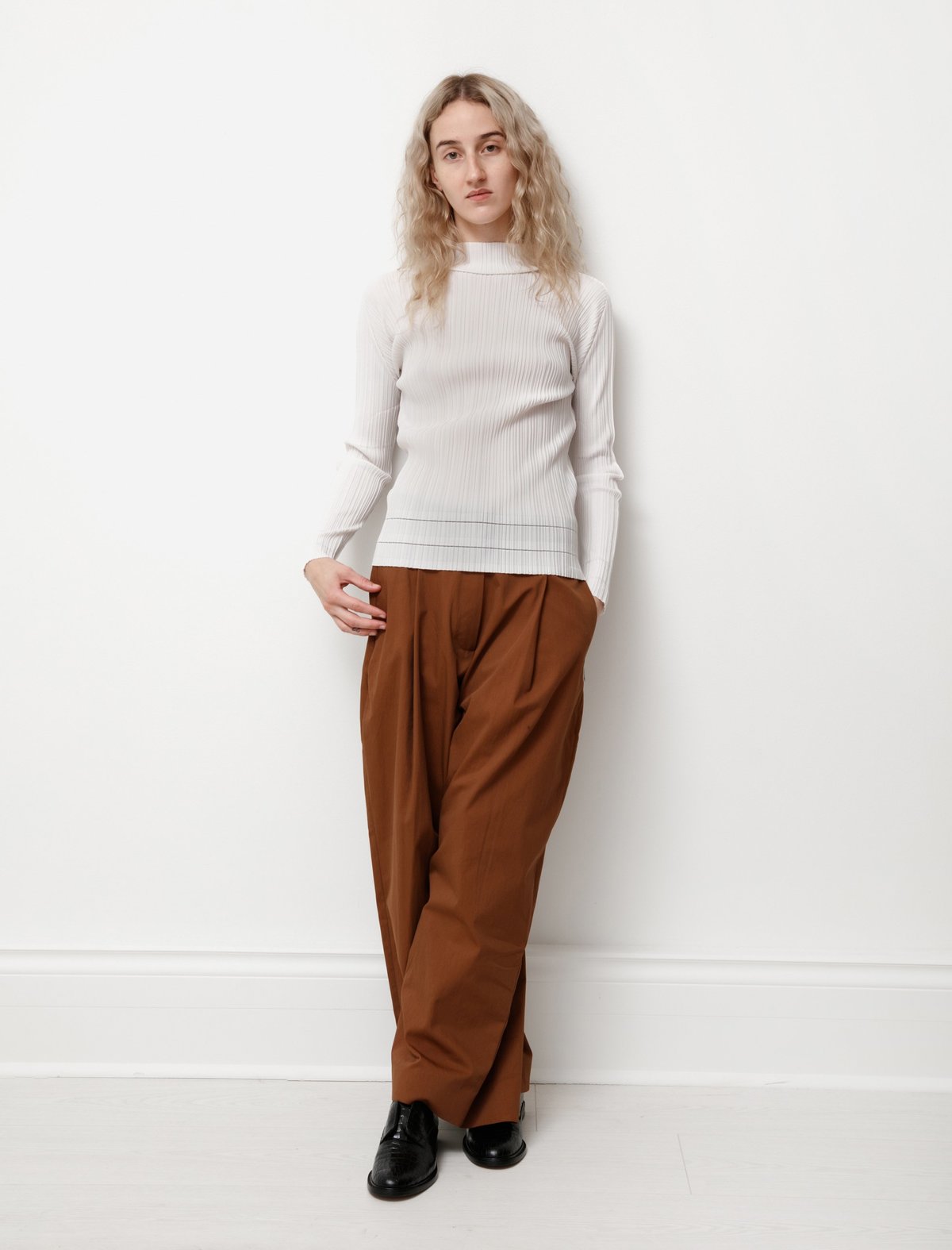 Pleats Please by Issey Miyake A POC Long Sleeve Top - White