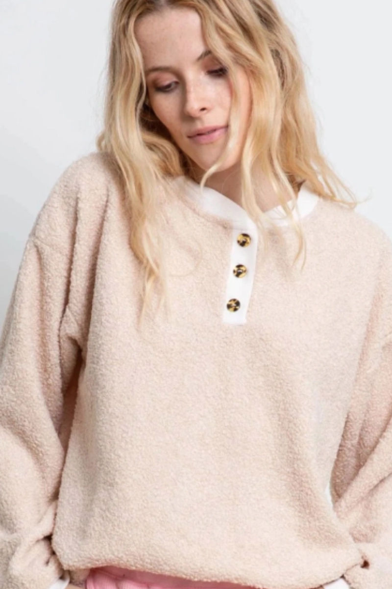 Donni Mini Sherpa Henley Sweatshirt - Creme | Garmentory