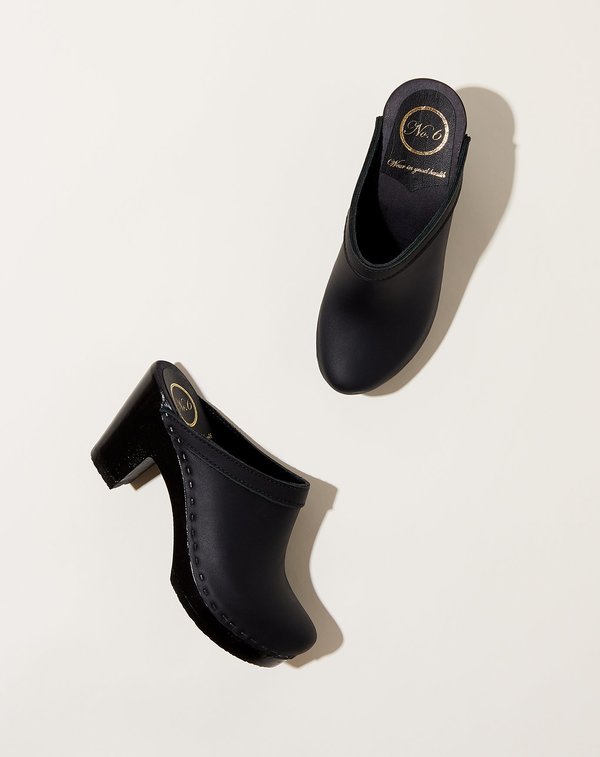 No.6 Old School Clog on High Heel - Black/Black Base No.6 Old School Clog on High Heel - Black/Black Base