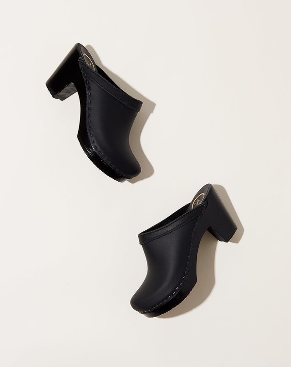 No.6 Old School Clog on High Heel - Black/Black Base No.6 Old School Clog on High Heel - Black/Black Base