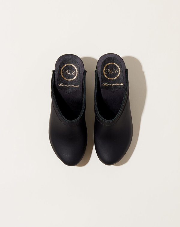 No.6 Old School Clog on High Heel - Black/Black Base No.6 Old School Clog on High Heel - Black/Black Base