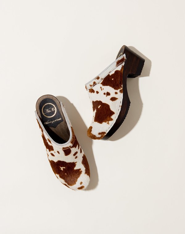 No.6 Old School Clog on Mid Heel - Brown Cow Pony/Coffee Base No.6 Old School Clog on Mid Heel - Brown Cow Pony/Coffee Base