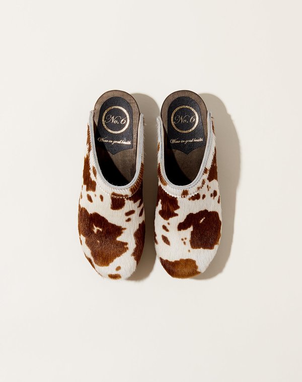 No.6 Old School Clog on Mid Heel - Brown Cow Pony/Coffee Base No.6 Old School Clog on Mid Heel - Brown Cow Pony/Coffee Base