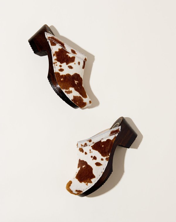 No.6 Old School Clog on Mid Heel - Brown Cow Pony/Coffee Base No.6 Old School Clog on Mid Heel - Brown Cow Pony/Coffee Base
