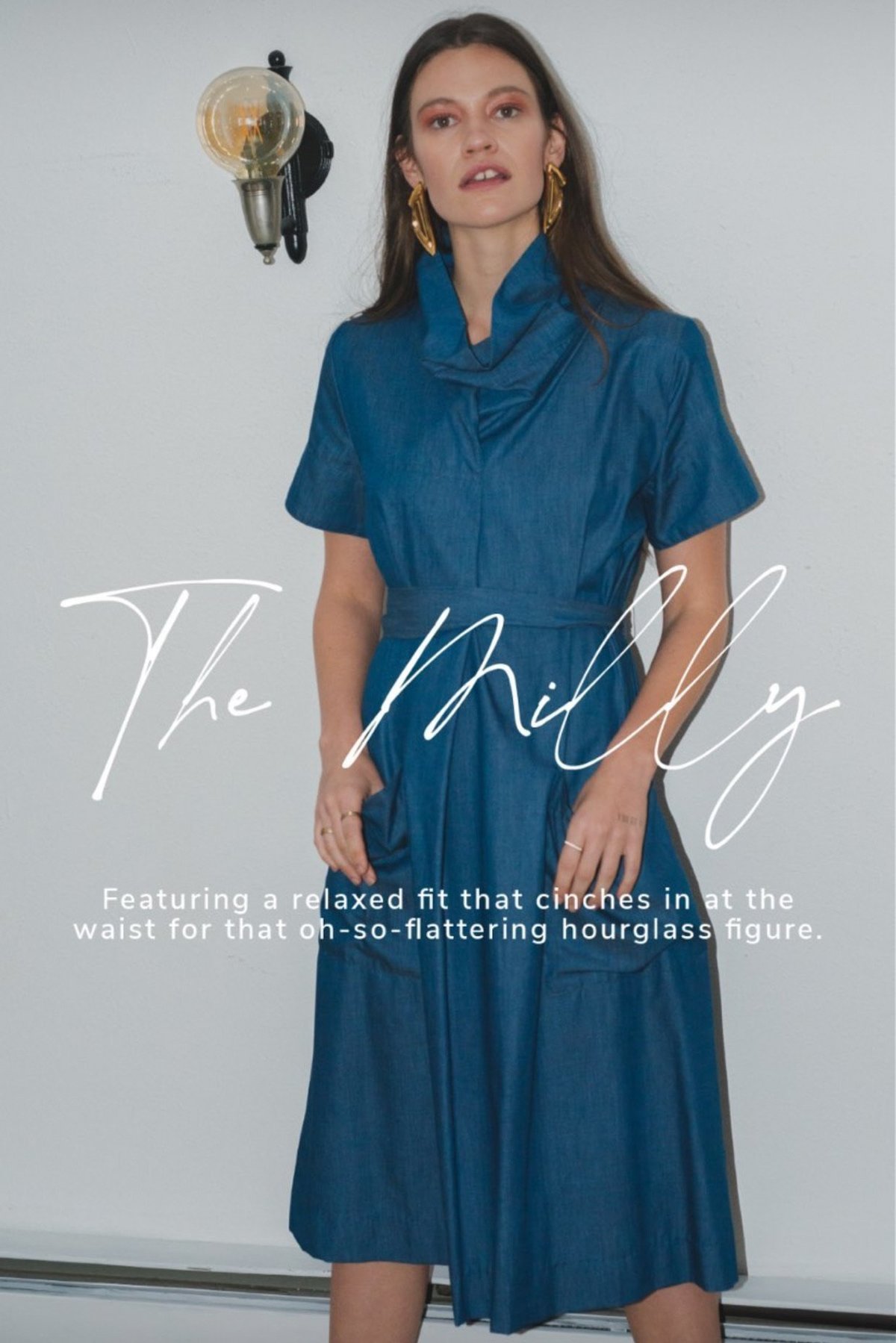 Corey Lynn Calter Milly Cowl Dress - Denim | Garmentory