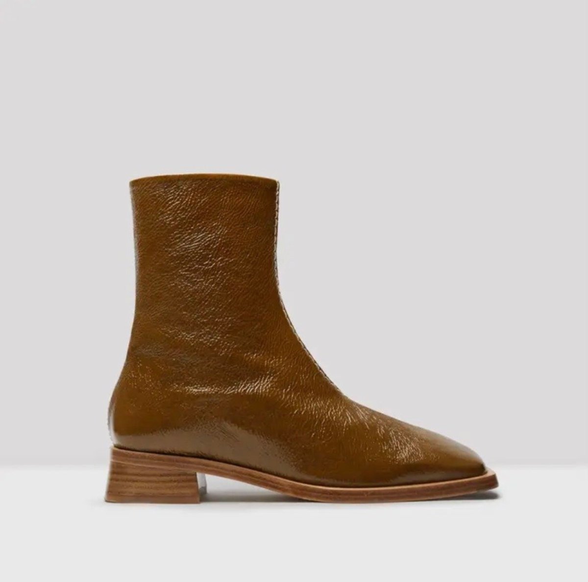 cognac patent leather boots