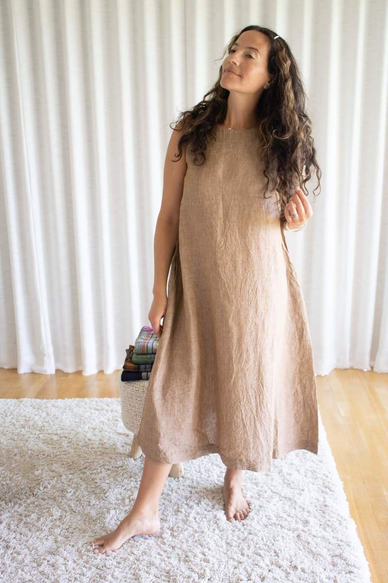 ICHI ANTIQUITES Linen Dress - Camel | Garmentory
