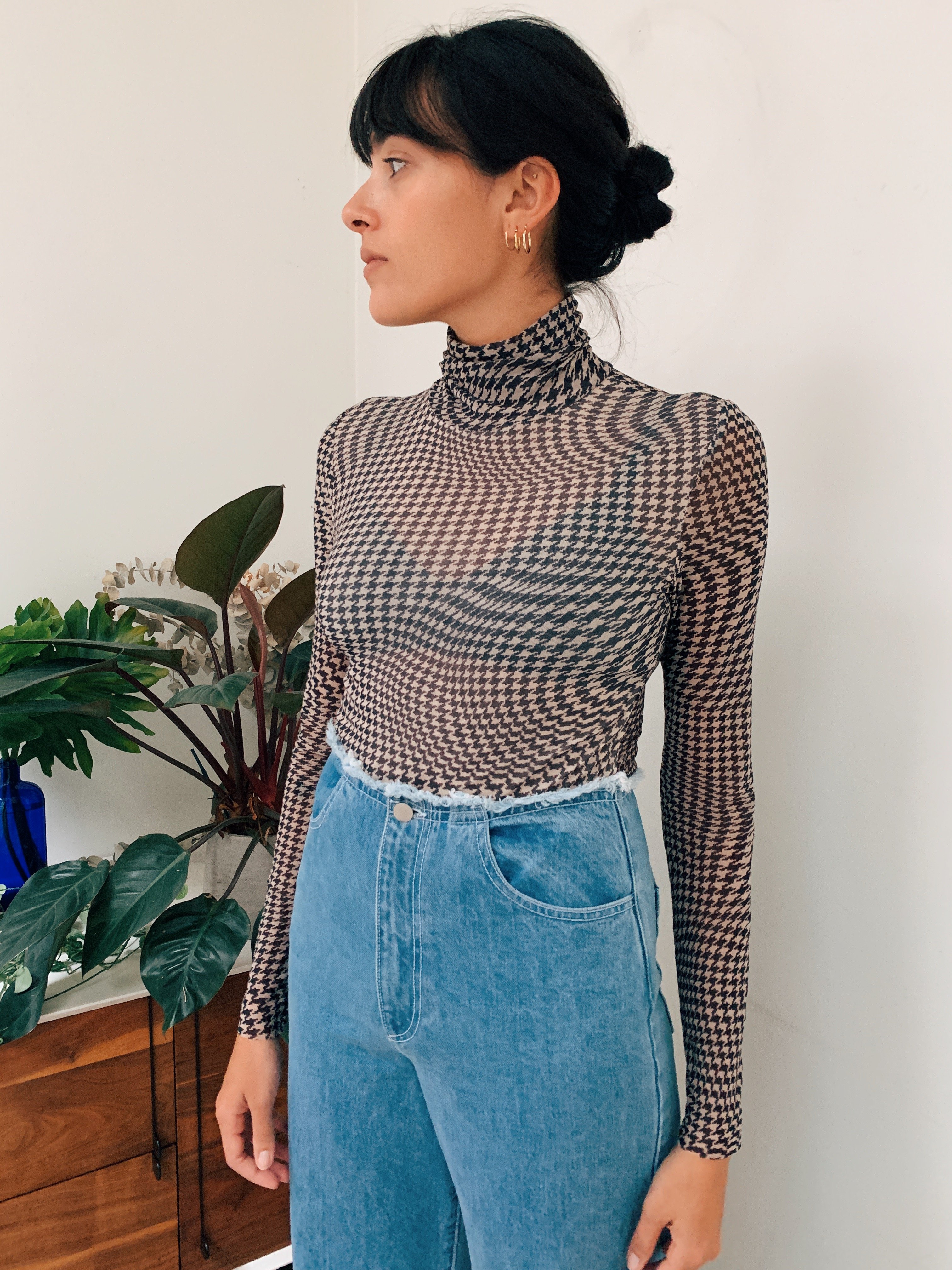 Ganni Printed Mesh Rollneck - Sand 