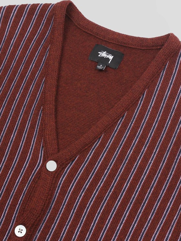 Stussy Stripe Cardigan - Burgundy | Garmentory