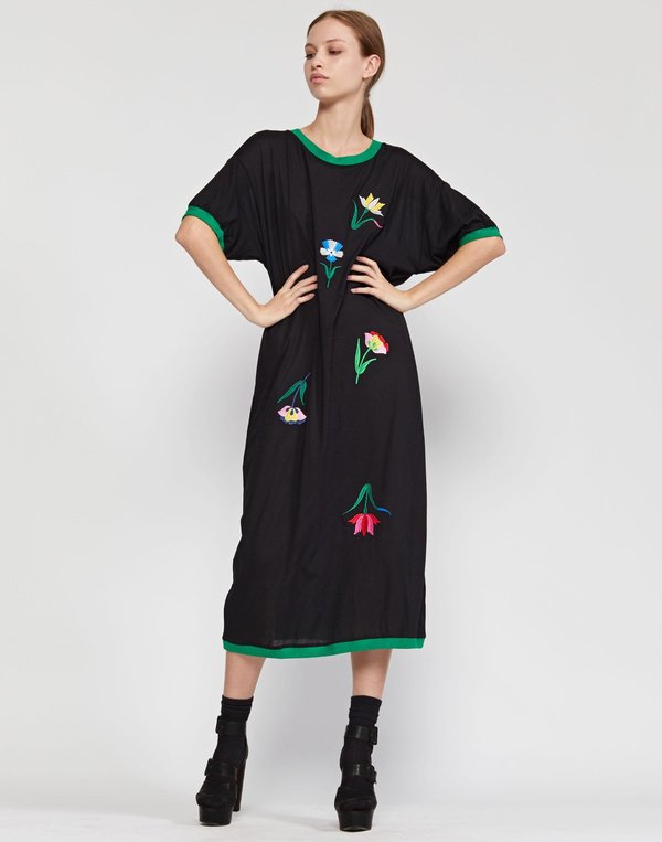 Cynthia Rowley Rhyse Embroidered T Shirt Dress - Black | Garmentory