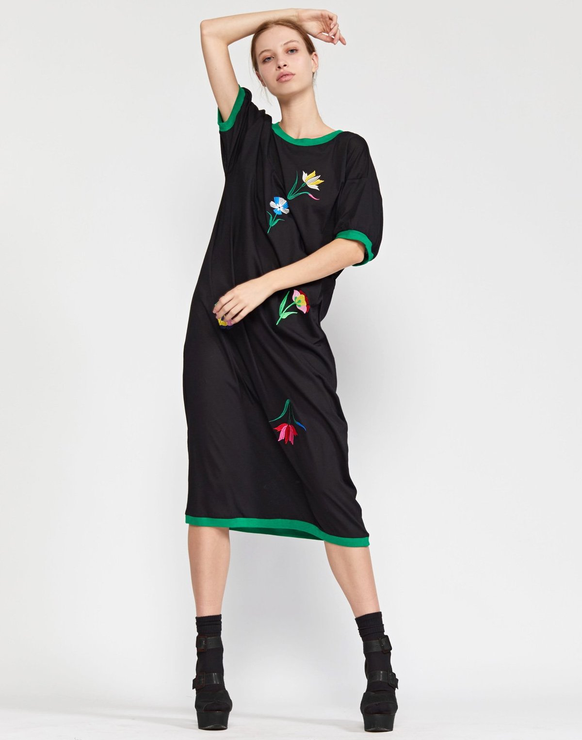 Cynthia Rowley Rhyse Embroidered T Shirt Dress Black Garmentory