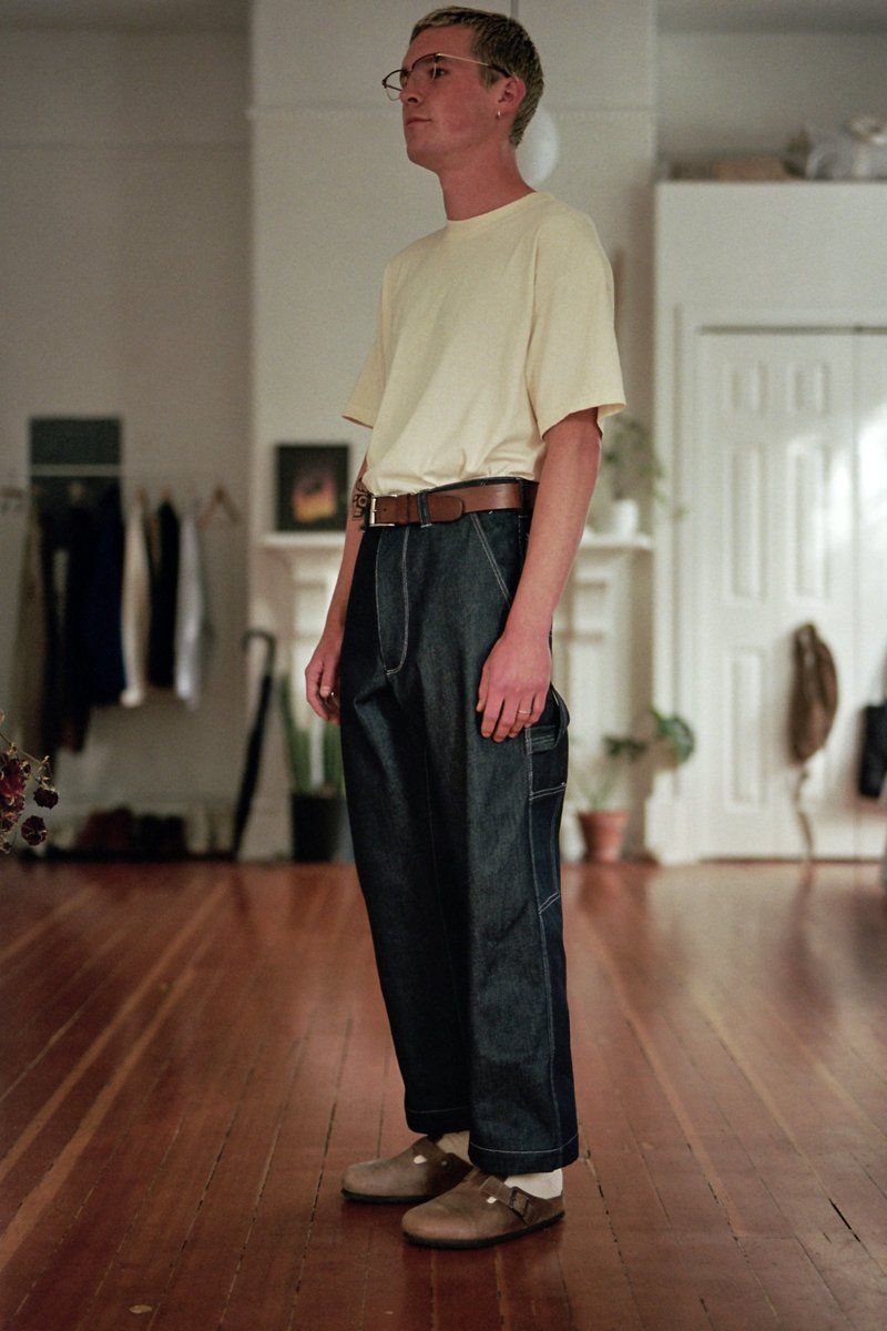 Camiel Fortgens Worker Pants in Cotton Denim - Blue | Garmentory