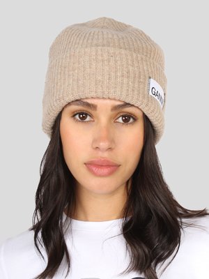 Ganni Recycled Wool Knit Hat - Beige 