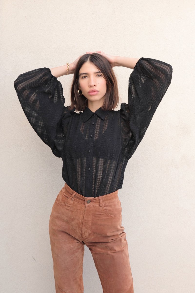 sheer balloon sleeve blouse