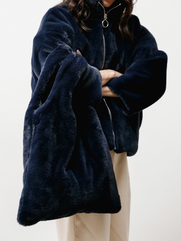 Priory Faux Fur Shopping Tote - Navy Priory Faux Fur Shopping Tote - Navy
